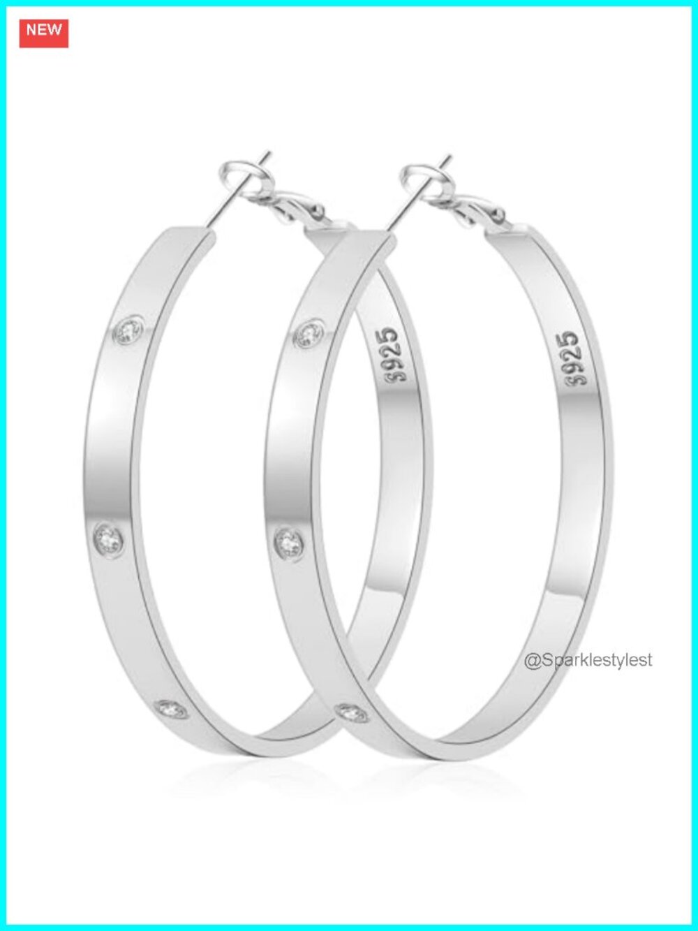 925 Sterling Silver Post Hoop Earrings Hypoallergenic Cubic Zirconia